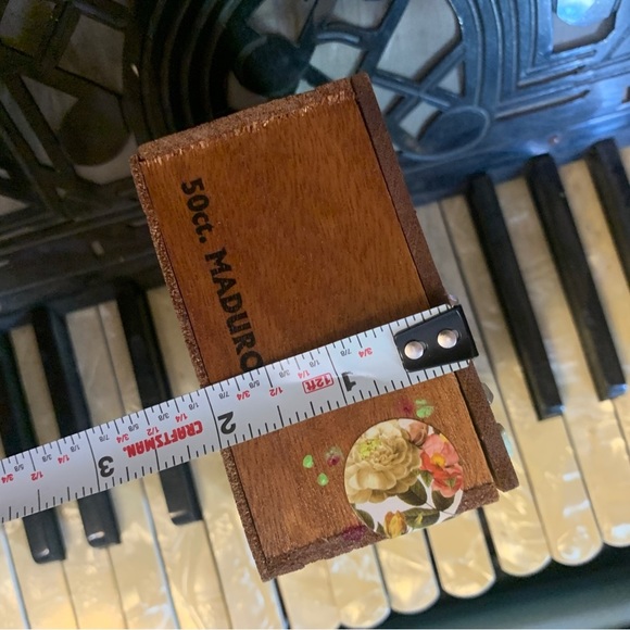 Handmade Upcycled Wooden Stash Box Organizer Rose Quartz Crystal Brass Closure - Picture 7 of 16